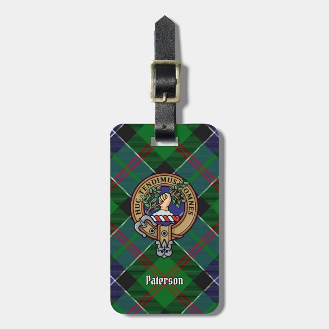 Clan Paterson Wappen über Tartan Gepäckanhänger (Vorderseite vertikal)