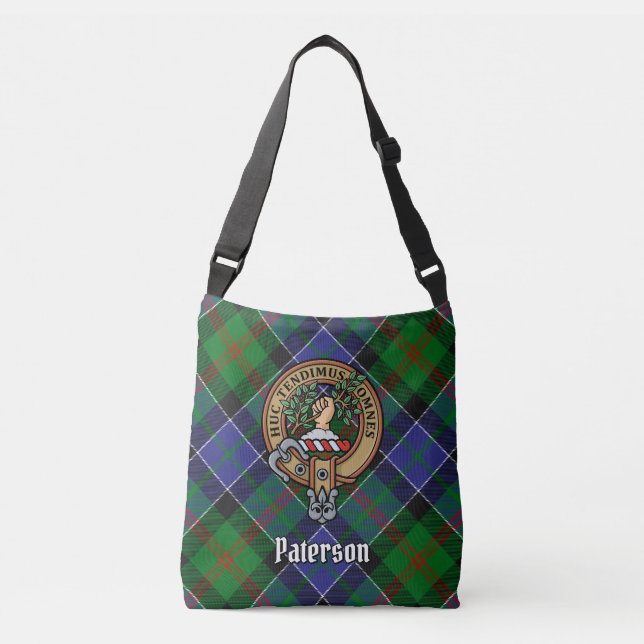 Clan Paterson Wappen über Tartan Tragetaschen Mit Langen Trägern (Vorderseite)