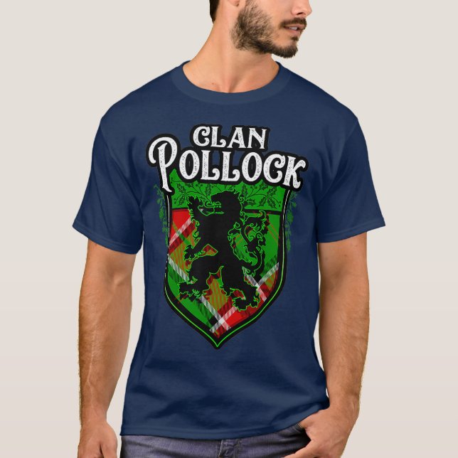 Clan Pollock Surname Scottish Tartan Lion Wappen T-Shirt (Vorderseite)