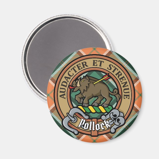 Clan Pollock Wappen über Tartan Magnet (Vorderseite/Rückseite)
