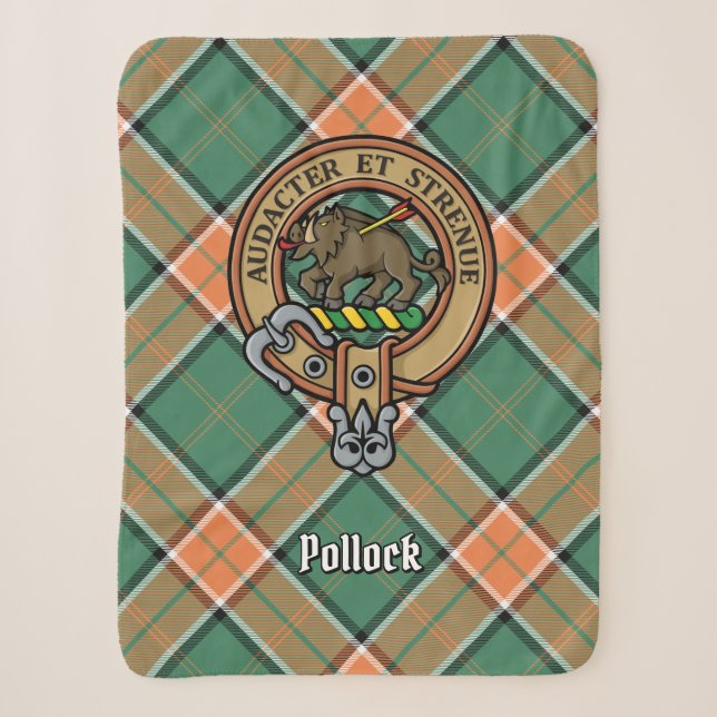 Clan Pollock Wappen über Tartan Sherpadecke (Vorderseite)