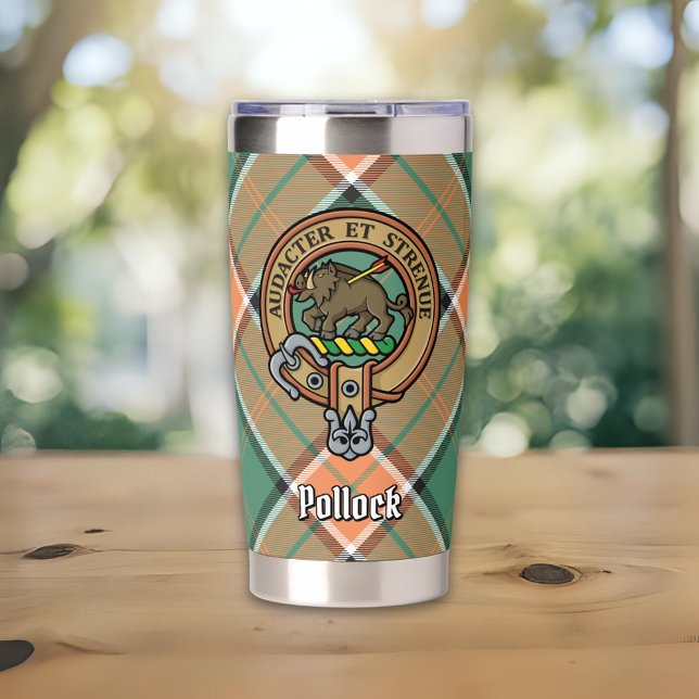Clan Pollock Wappen über Tartan Thermobecher (Von Creator hochgeladen)