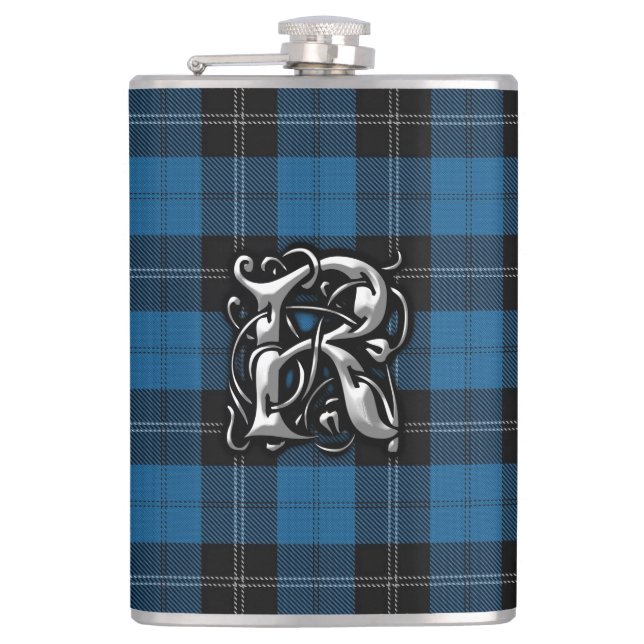 Clan Ramsay Ramsey blauer und schwarzer JagdTartan Flachmann (Vorderseite)