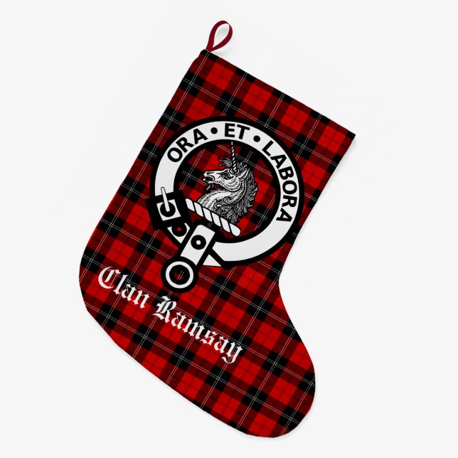 Clan Ramsay Wappen Abzeichen & Tartan Großer Weihnachtsstrumpf (Vorderansicht (hängend))