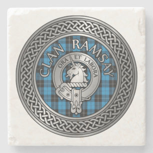 Clan Ramsay Wappen & Jagd Tartan Knot Steinuntersetzer