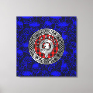 Clan Ramsay Wappen & Tartan Knot on Thistle Leinwanddruck