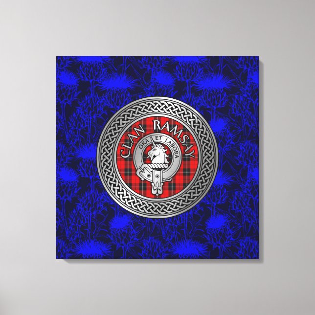 Clan Ramsay Wappen & Tartan Knot on Thistle Leinwanddruck (Vorderseite)