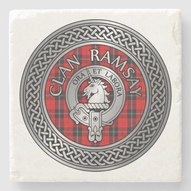 Clan Ramsay Wappen & Tartan Knot Steinuntersetzer (Vorderseite)