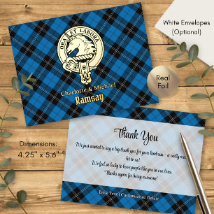 Clan Ramsay Wappen über blauem Jagdtartan Folie Einladungspostkarte