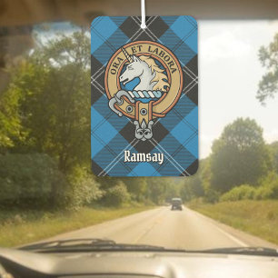 Clan Ramsay Wappen über Blue Hunting Tartan Autolufterfrischer