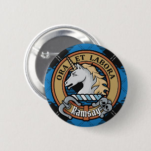 Clan Ramsay Wappen über Blue Hunting Tartan Button