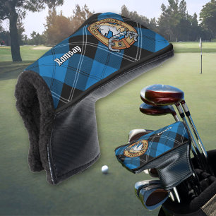 Clan Ramsay Wappen über Blue Hunting Tartan Golf Headcover