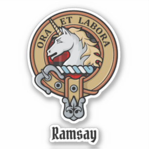 Clan Ramsay Wappen über Red Tartan Aufkleber