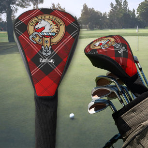 Clan Ramsay Wappen über Red Tartan Golf Headcover