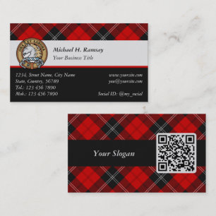 Clan Ramsay Wappen über Red Tartan Visitenkarte