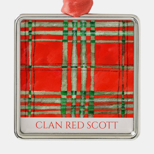 CLAN RED SCOTT Premium Square Ornament Aus Metall (Vorne)