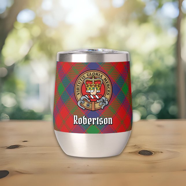 Clan Robertson Wappen über Tartan (Von Creator hochgeladen)