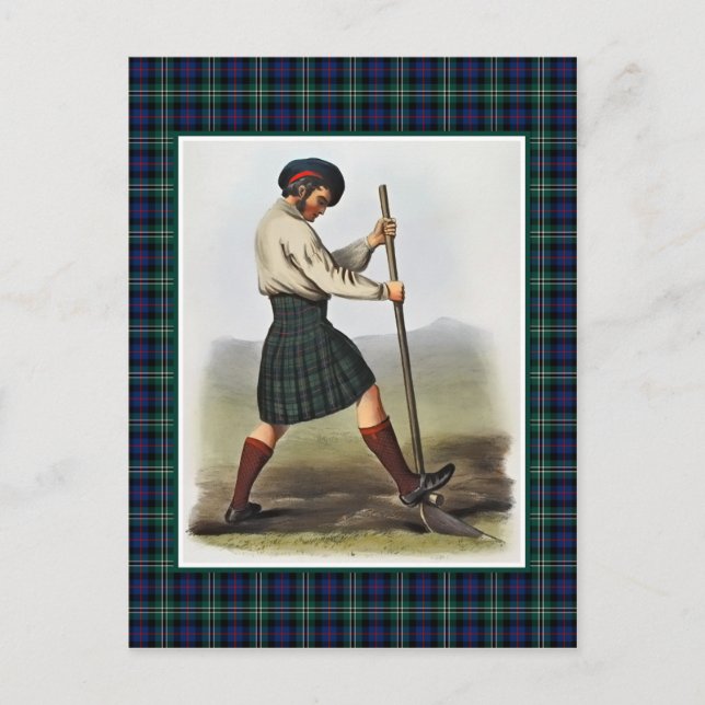 Clan Rose Vintag Illustration Tartan Frame Postkarte (Vorderseite)