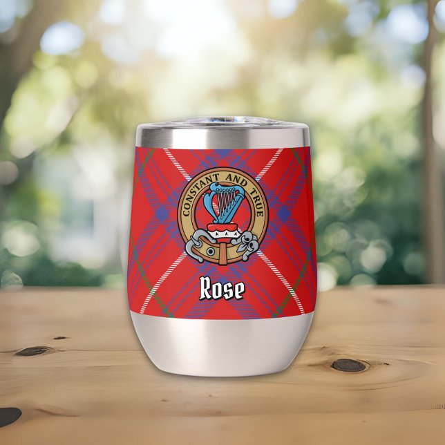 Clan Rose Wappen über Tartan (Von Creator hochgeladen)