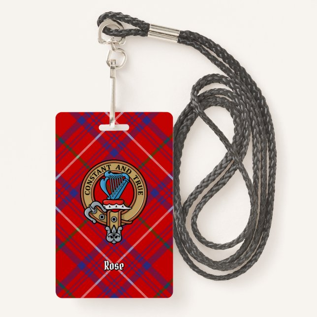 Clan Rose Wappen über Tartan Ausweis (Vorderseite mit Schlüsselband)