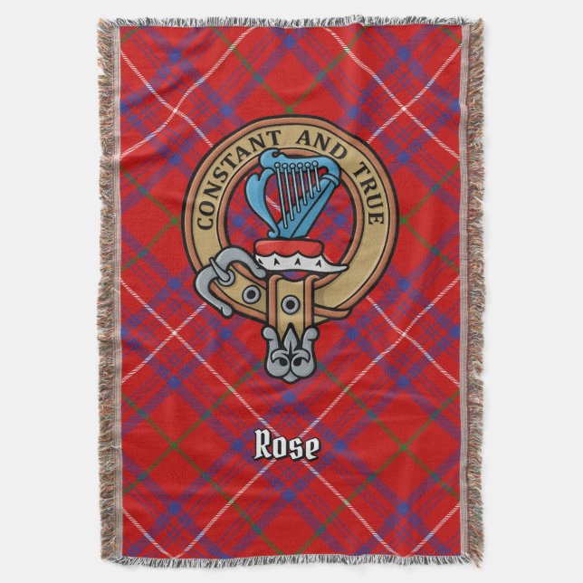 Clan Rose-Wappen über Tartan Decke (Vorderseite Vertikal)