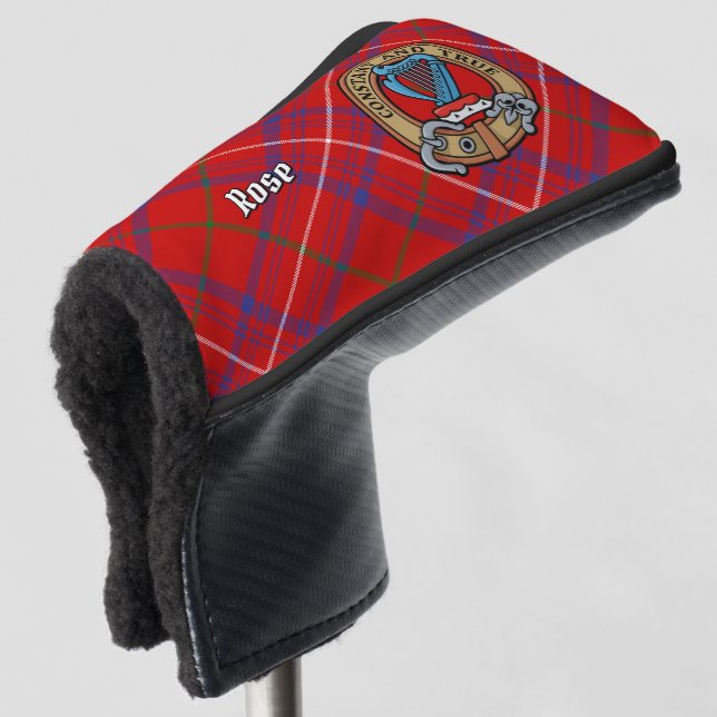 Clan Rose Wappen über Tartan Golf Headcover (3/4 Vorderseite)