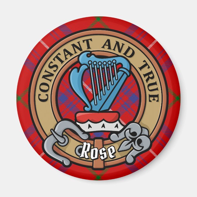 Clan Rose Wappen über Tartan Magnet (Vorne)