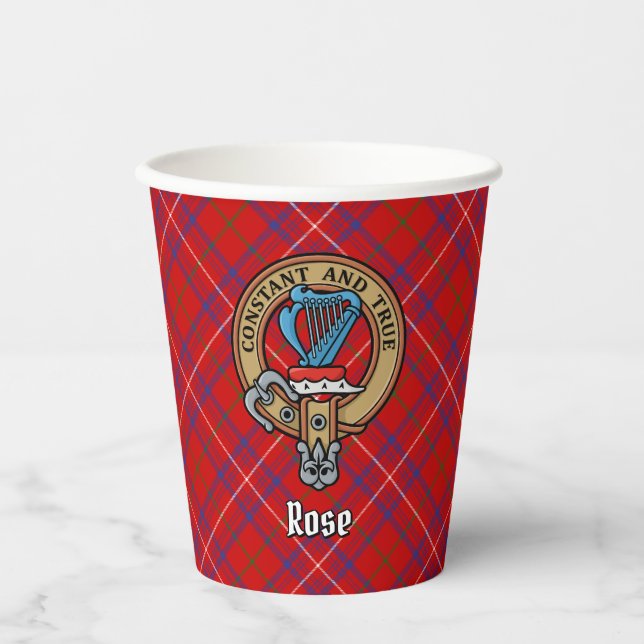 Clan Rose Wappen über Tartan Pappbecher (Vorderseite)