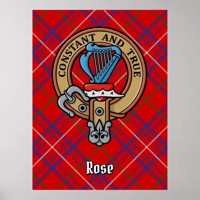 Clan Rose Wappen über Tartan Poster (Vorne)