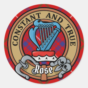 Clan Rose Wappen über Tartan Runder Aufkleber