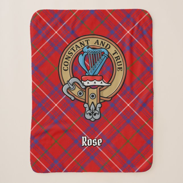 Clan Rose Wappen über Tartan Sherpadecke (Vorderseite)