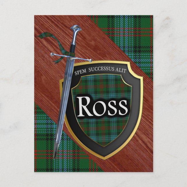 Clan Ross Tartan Sword & Shield Postkarte (Vorderseite)