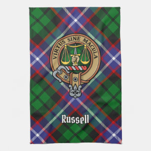 Clan Russell-Wappen über Tartan Geschirrtuch