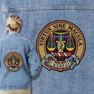 Clan Russell-Wappen über Tartan Jeansjacke