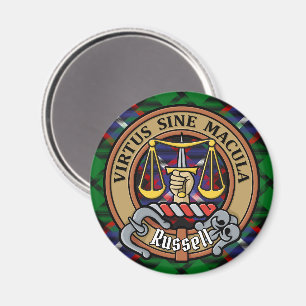 Clan Russell Wappen über Tartan Magnet