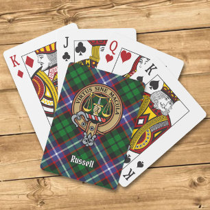 Clan Russell-Wappen über Tartan Spielkarten