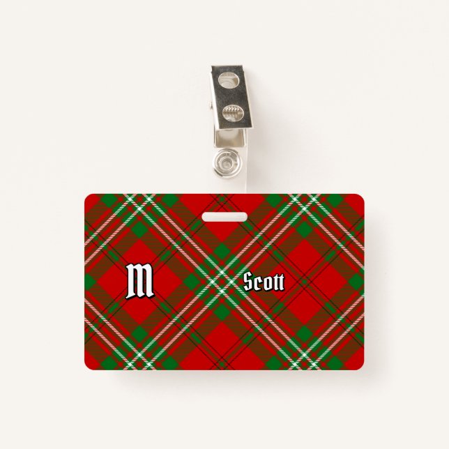 Clan Scott Red Tartan Abzeichen Ausweis (Vorderseite mit Klammer)