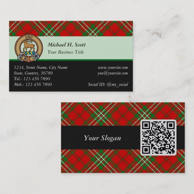 Clan Scott Red Tartan Business Card Visitenkarte (Vorne/Hinten)