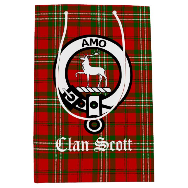 Clan Scott Wappen Abzeichen & Tartan Mittlere Geschenktüte (Vorderseite)