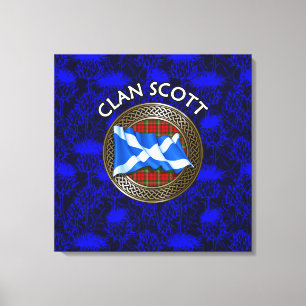 Clan Scott Wappen & Tartan Knot on Thistle Leinwanddruck