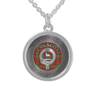 Clan Scott Wappen & Tartan Knot Sterling Silberkette