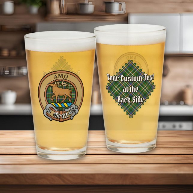 Clan Scott Wappen über Green Tartan Glas (Von Creator hochgeladen)