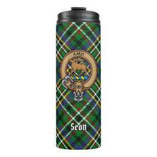 Clan Scott Wappen über Green Tartan Thermosbecher