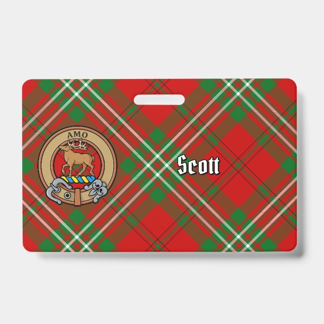 Clan Scott Wappen über Red Tartan Ausweis (Front)