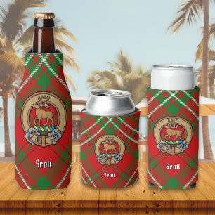 Clan Scott Wappen über Red Tartan Flasche Cooler Flaschenkühler