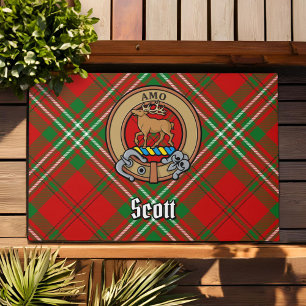 Clan Scott Wappen über Red Tartan Fußmatte