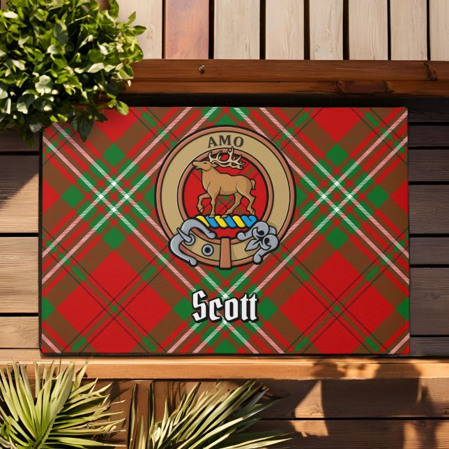Clan Scott Wappen über Red Tartan Fußmatte (Von Creator hochgeladen)