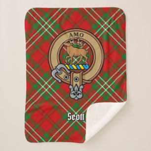 Clan Scott Wappen über Red Tartan Sherpadecke