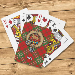 Clan Scott Wappen über Red Tartan Spielkarten
