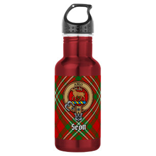 Clan Scott-Wappen über rotem Tartan Edelstahlflasche